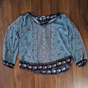 Anthropologie Chic Floral Women's Blouse in Blue. Boho